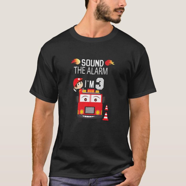 Camiseta Crianças soam o alarme. Eu sou o caminhão de bombe (Frente)