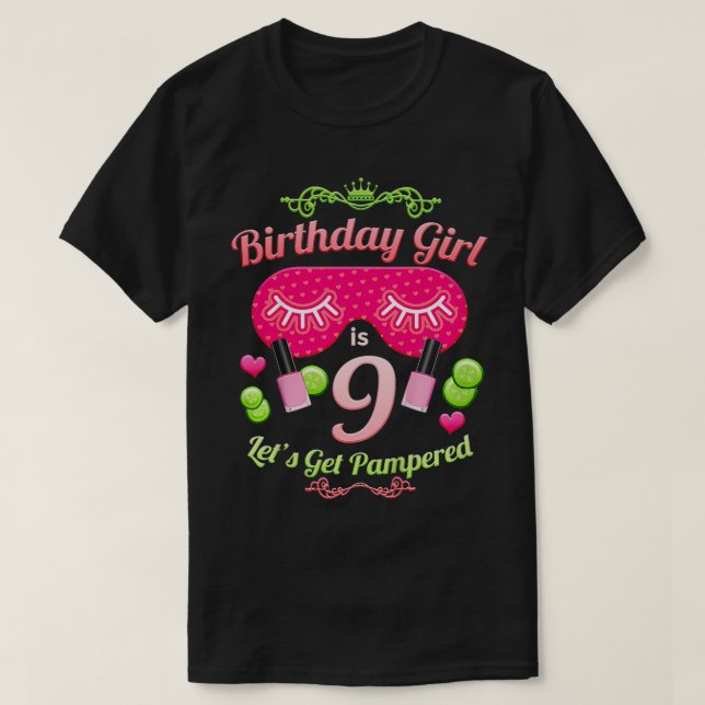 Camiseta Crianças SPA Festas de aniversário Meninas 9 Anos (Frente do Design)