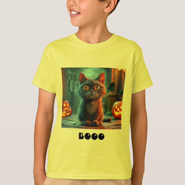 Camiseta Crianças Spooky Halloween Cat T-Shirt (Frente)
