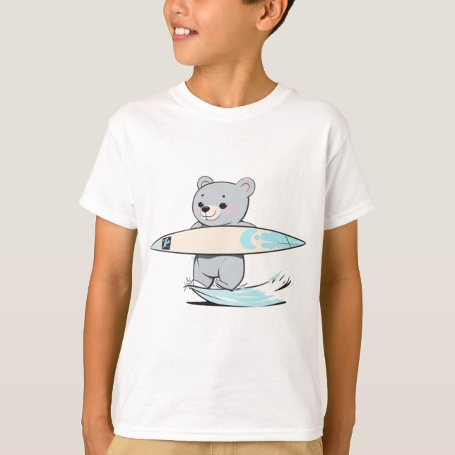 Camiseta Crianças surfadoras de Surf de Urso Bonito (Frente)