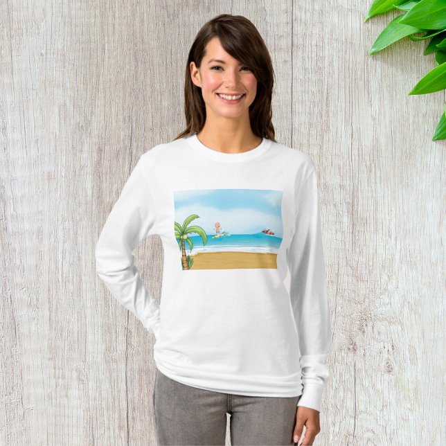 Camiseta Crianças surfando no Oceano de Verão Tropical Beac (Criador carregado)