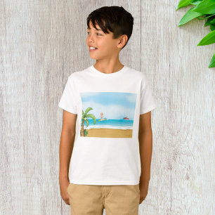 Camiseta Crianças Surfando Praia Tropical Diversão Verão Oc