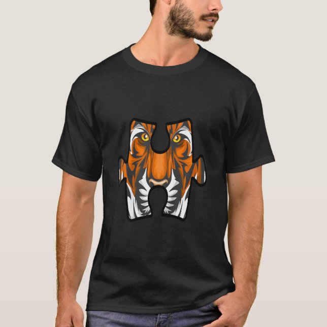 Camiseta Crianças Tiger Face Quebra-cabeça Piece Autismo An (Frente)