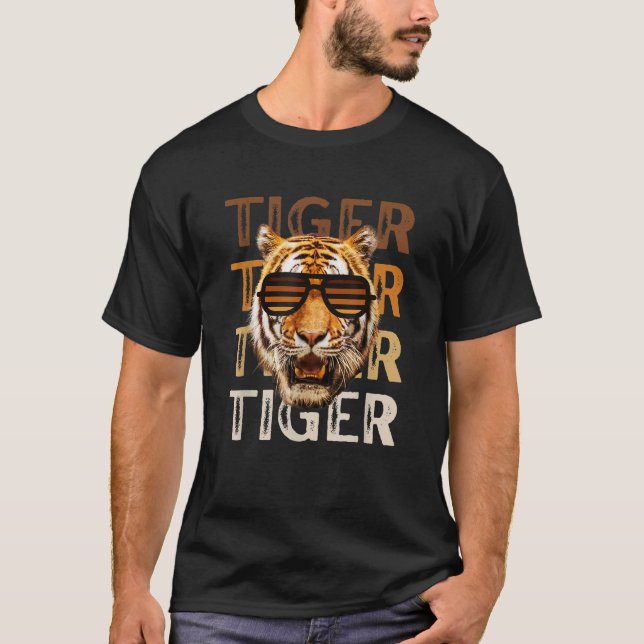 Camiseta Crianças Tigre Laranja Roubado Óculos de Sol para  (Frente)