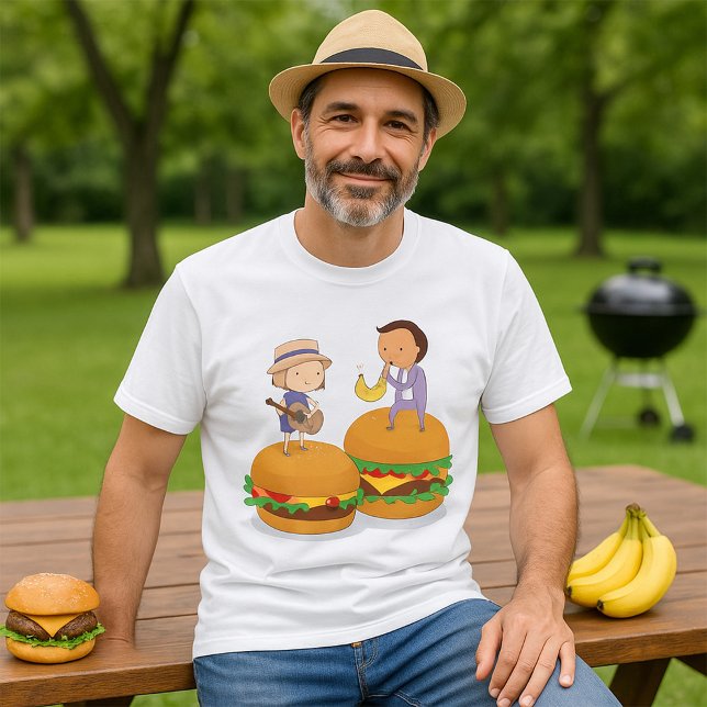 Camiseta Crianças Tocando Música em Cheeseburgers Gigantes (Criador carregado)