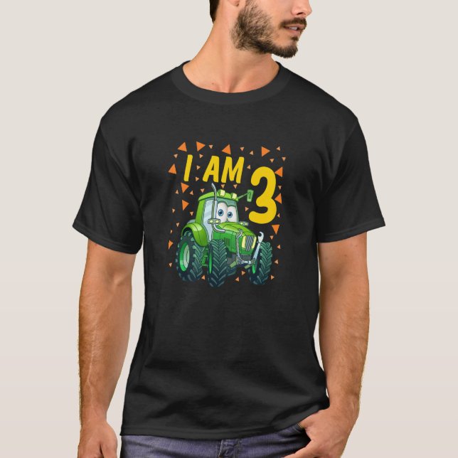 Camiseta Crianças Trator aniversário de 3 anos Filho Farmer (Frente)