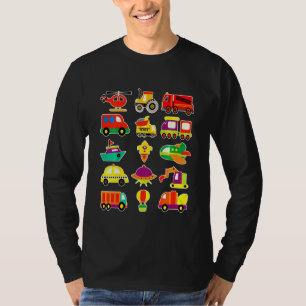 Camiseta Crianças Trator Bombeiros Brigada de Aviões Míssil