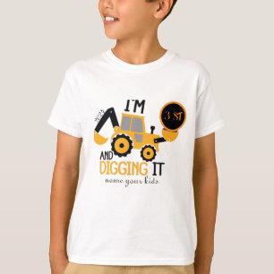 Camiseta Crianças Três 3 anos 3º Aniversário Construção Men