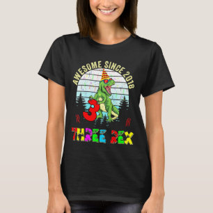 Camiseta Crianças Três aniversário de 3 anos Rex Dinossauro