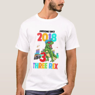 Camiseta Crianças Três aniversário de 3 anos Rex Terceir