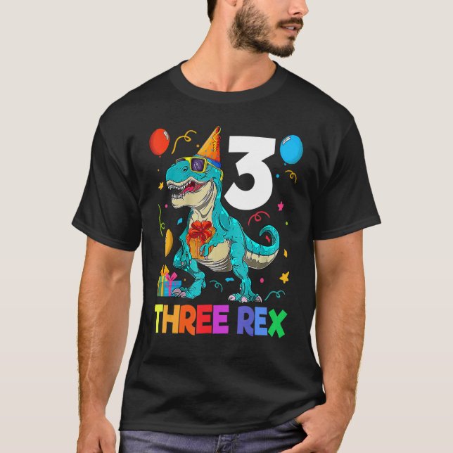 Camiseta Crianças Três aniversário de 3 anos Rex Terceiro D (Frente)