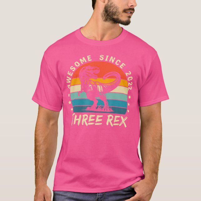 Camiseta Crianças Três aniversário de 3 anos Rex Terceiro D (Frente)