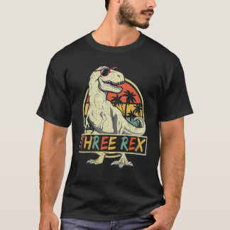 Camiseta Crianças Três Dinossauros Rex Aniversário 3º Bday