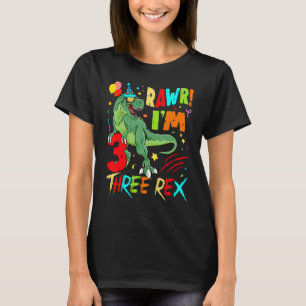 Camiseta Crianças Três Festas de aniversário Rex Dinossauro
