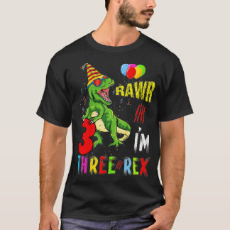 Camiseta Crianças Três Festas de aniversário Rex Dinossauro
