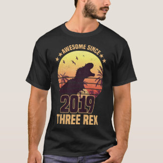 Camiseta Crianças Três Rex aniversário de 3 anos Dinossauro
