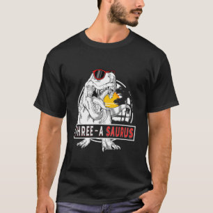 Camiseta Crianças Três Um Saurus Aniversário T Rex 3 Anos