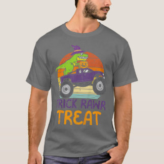 Camiseta Crianças Trick Rawr Treat Dinossaur Monster Truck 