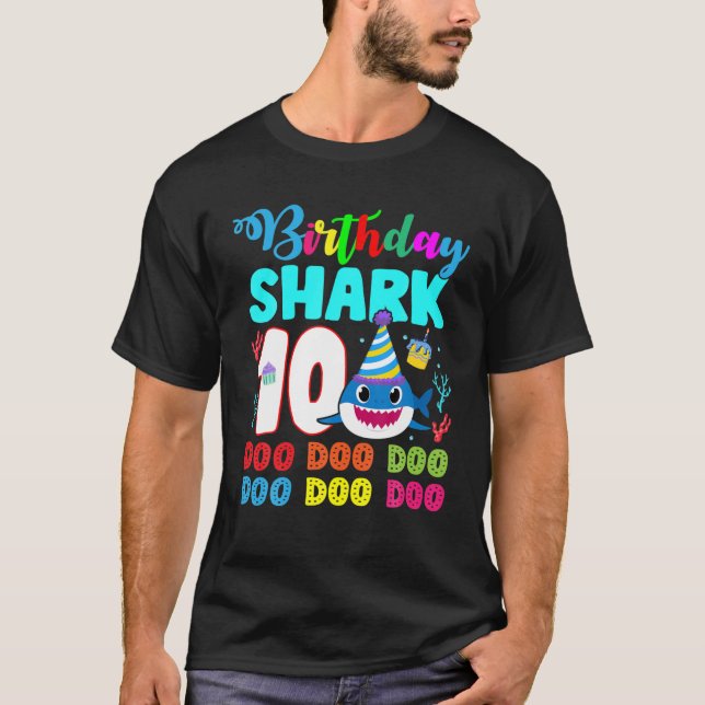 Camiseta Crianças Tubarão Bebê 10 Anos De Idade 10º Anivers (Frente)