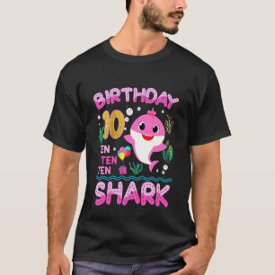 Camiseta Crianças Tubarão-Cute 10º Aniversário Garota 1