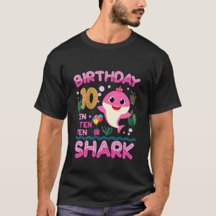 Camiseta Crianças Tubarão-Cute 10º Aniversário Garota 10 An