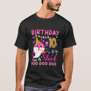 Camiseta Crianças Tubarão-Cute 10º Aniversário Garota 10 An