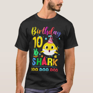 Camiseta Crianças Tubarão-Cute 10º Aniversário Garota 10 An