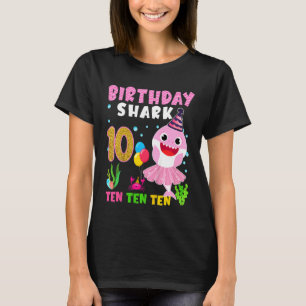 Camiseta Crianças Tubarão-Cute 10º Aniversário Garota 10 An