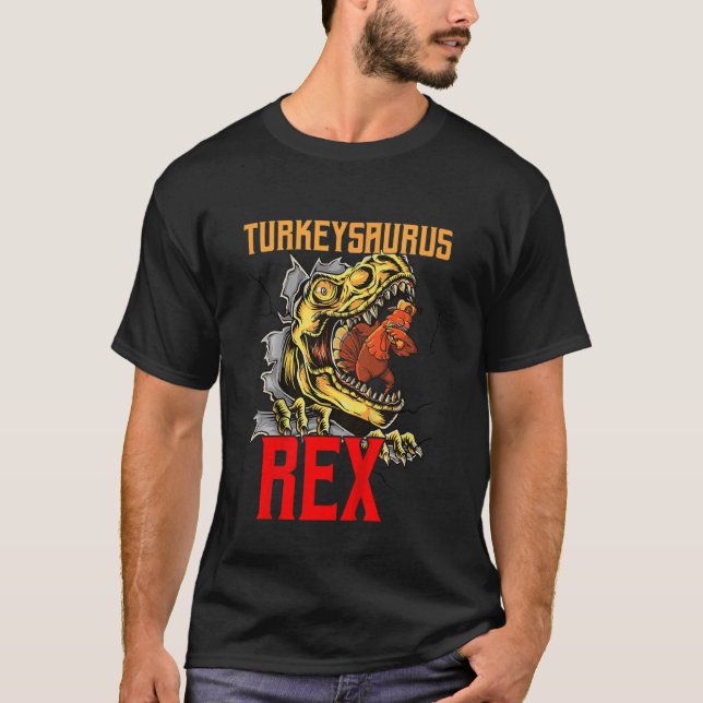 Camiseta Crianças Turkeysaurus Rex Dab Turquia Dino Ação de (Frente)