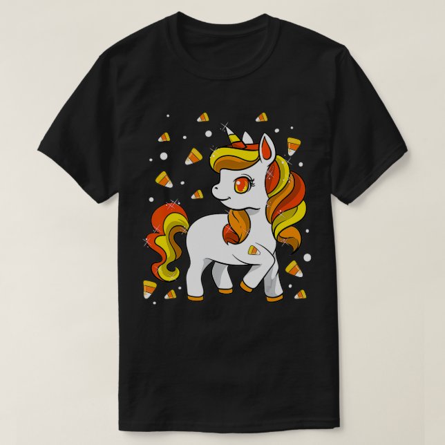 Camiseta Crianças Unicorn Candy Corn Girls Halloween (Frente do Design)