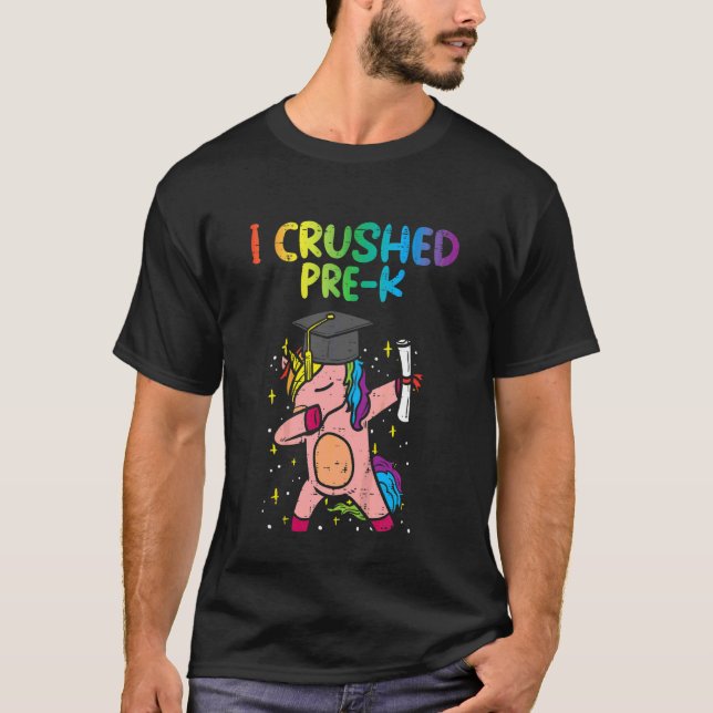 Camiseta Crianças Unicorn Dab Eu Esmagei Pré K No Último Di (Frente)