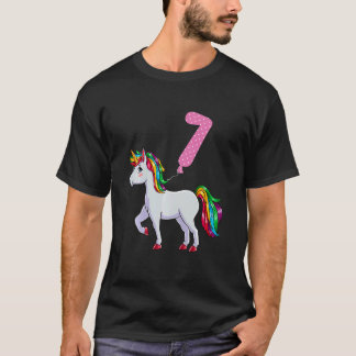 Camiseta Crianças Unicórnio Com 7 Balão Aniversário