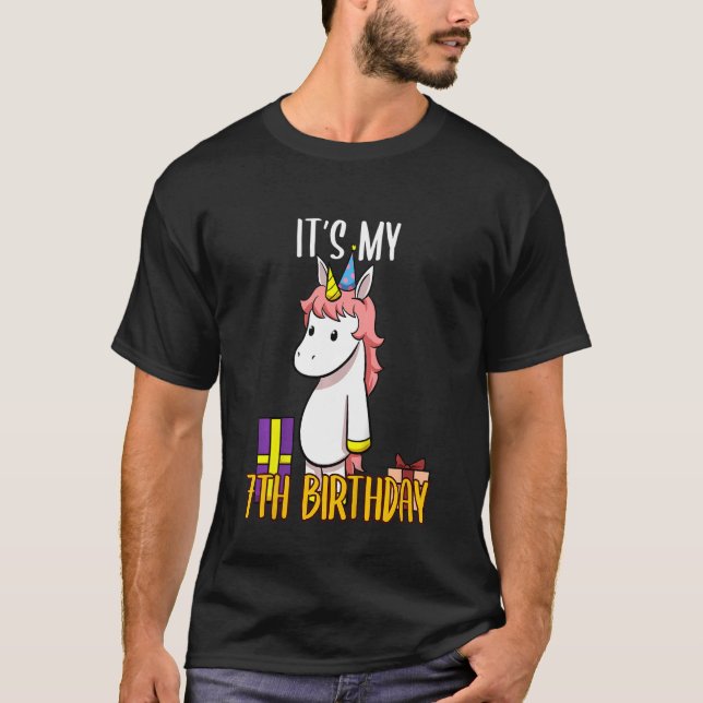 Camiseta Crianças Unicórnio Garota Magia de Cavalo Aniversá (Frente)