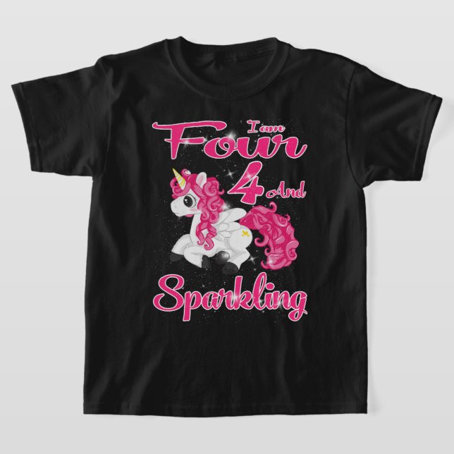 Camiseta Crianças Unicórnio para Garota de Aniversário de 4 (Postura )