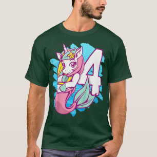 Camiseta Crianças Unicórnio Sereia 4º Aniversário IM 4 Filh