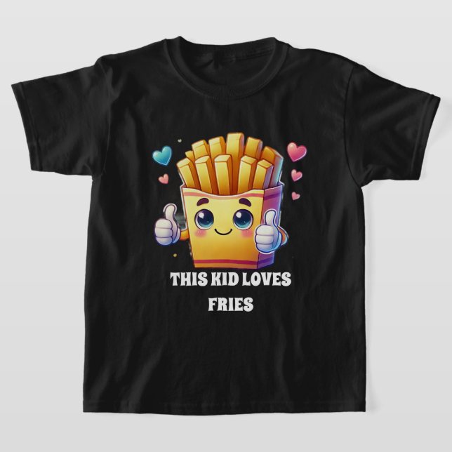 Camiseta Crianças unisex amam batatas fritas adicionam text (Postura )