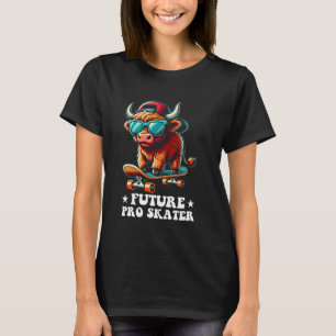 Camiseta Crianças Vaca das Terras Altas em um Skate Skater