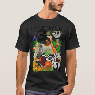 Camiseta Crianças Vamos Ficam Selvagens Eu sou 3 Zoo Aniver