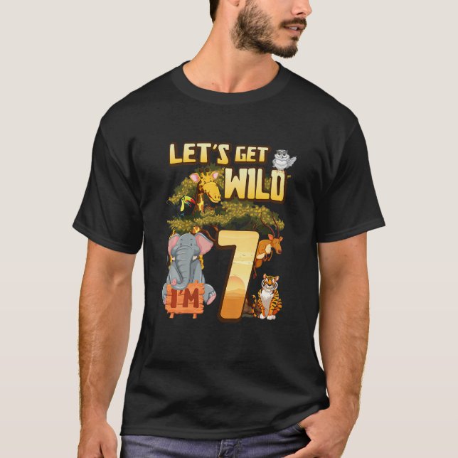 Camiseta Crianças Vamos sejam selvagens sou 7 Safari Animal (Frente)