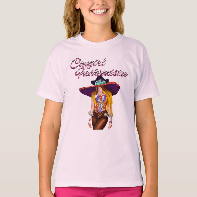 Camiseta Crianças vestes Ocidentais, Cowgirl com Cowgirl Ha (Frente)