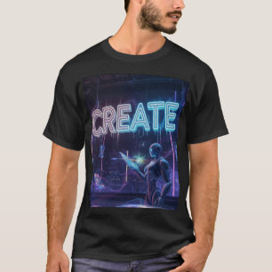 Camiseta CRIAR - Robô Artista de IA Futurista Neon Ciberpun