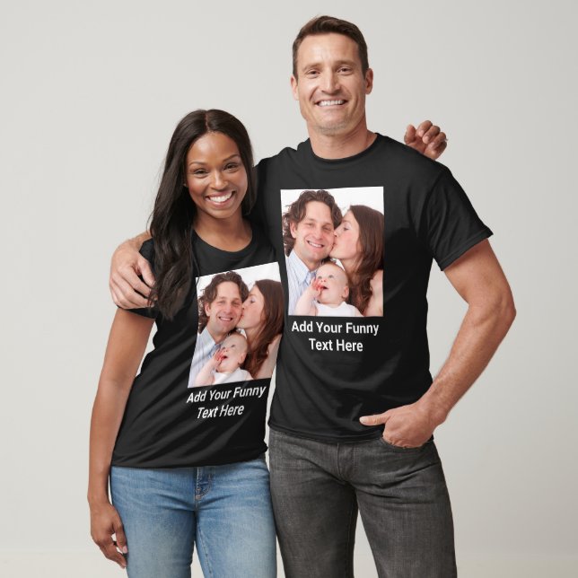 Camiseta Criar Texto Personalizado de Foto Engraçado (Unissex)