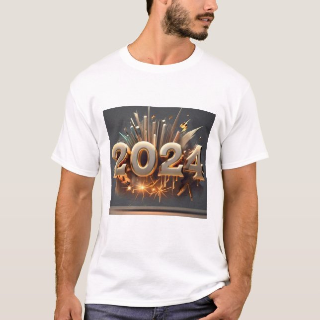 Camiseta Criar uma t-shirt do Ano Novo 2024 implica conside (Frente)