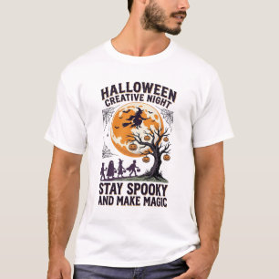 Camiseta Criativa de Halloween Arte de Lua Assusta