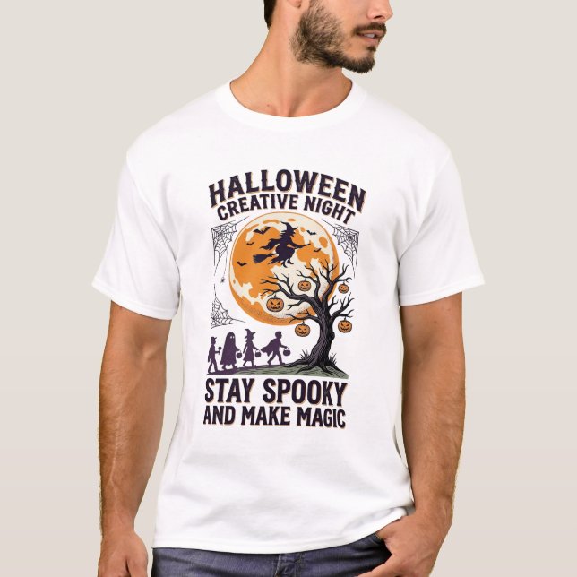 Camiseta Criativa de Halloween Arte de Lua Assusta (Frente)