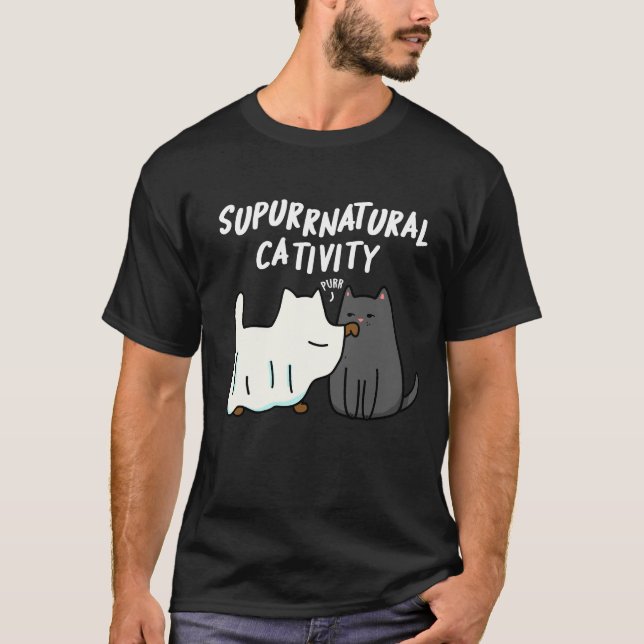 Camiseta Criatividade Su-Purr-Natural Funny Cat Pun Dark BG (Frente)