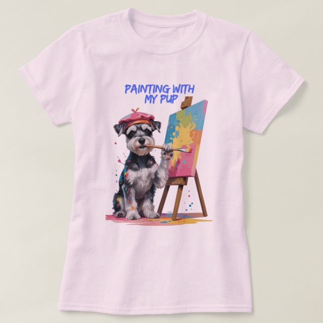 Camiseta Criativo Pup - A Miniatura Artística Schnauzer (Frente do Design)
