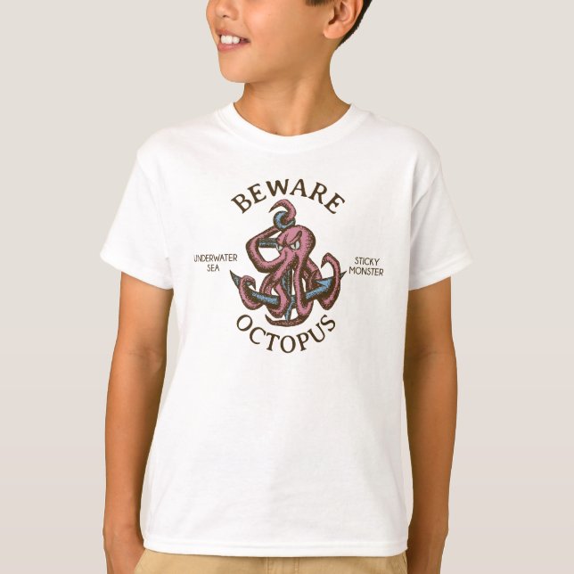 Camiseta Criatura Náutica Octopus de Beware Tentacle Monste (Frente)