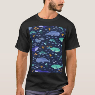 Camiseta Criaturas marinhas: baleias, padrão de águas-vivas