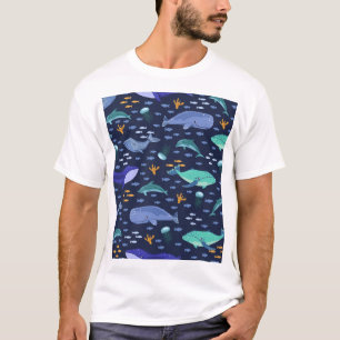 Camiseta Criaturas marinhas: baleias, padrão de águas-vivas